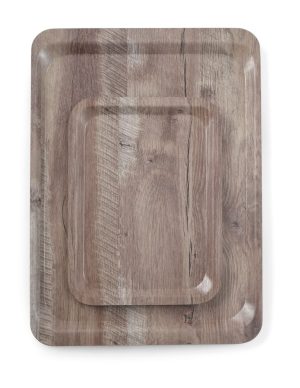 Serveringsbricka med melaminlaminat, halkfri, med trädesign, AmerBox, mörkt trä, 370x530mm