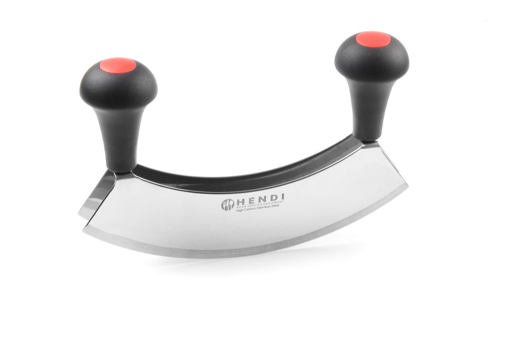 Köttfärskniv, HENDI, dubbelbladig, svart, 215x150mm